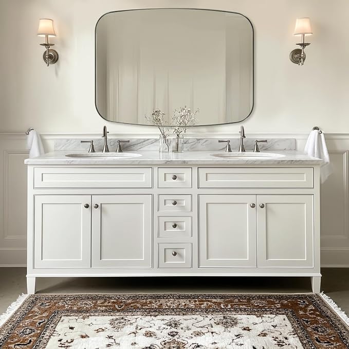 ANDY STAR Brushed Nickel Oblong Mirror, 36x48 Inch Brushed Nickel Oval Mirror for Bathroom with Stainless Steel Metal Frame, Wall Mouned for Bathroom, Living Room, Entryway