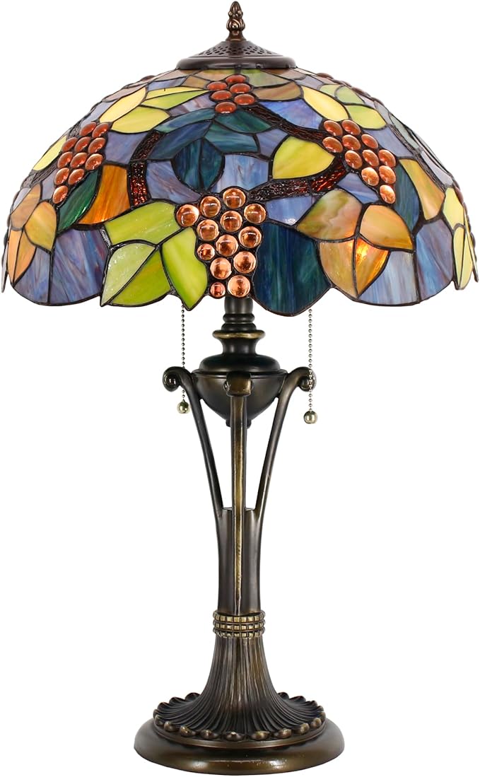 Tiffany Table Lamp Purple Stained Glass Desk Lamp 16X16X24Inches Grape Style Reading Light