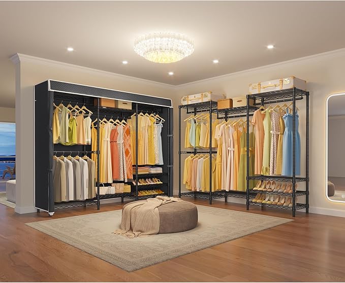 VIPEK V5C Heavy Duty Covered Clothes Rack Portable Closet Rack, Black Metal Clothing Rack with Black Upgarded Polyester Cover, Adjustable Custom Freestanding Closet Wardrobe, Max Load 800LBS