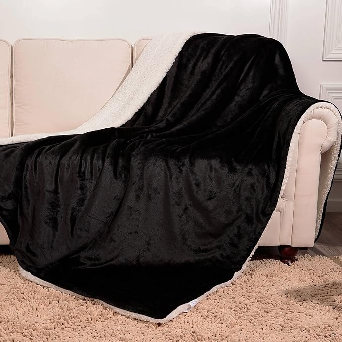 NANPIPER Fleece Blanket Sherpa Throw,Soft Fuzzy Twin Blankets for Couch,Black 60"x80"
