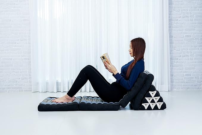 Leewadee Comfortable Japanese Floor Mattress - Thai Floor Bed with Triangle Cushion - Futon Mattress - XL Extra Long Thai Massage Mat, 89 x 20 inches, Blue, Kapok Filling