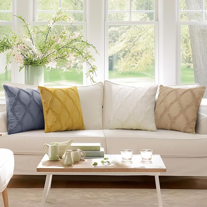 decorUhome Christmas Decorative Throw Pillow Covers 20X20 Set of 2, Soft Plush Faux Fur Wool Pillow Covers for Couch Bed Sofa Living Room, Beige