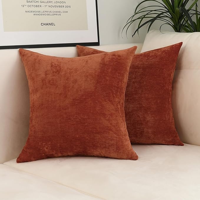 Jeneoo Terracotta Decorative Throw Pillow Covers Soft Chenille Comfy Solid Rust Couch Cushion Case Decor (Set of 2, 12 x 20 Inches)