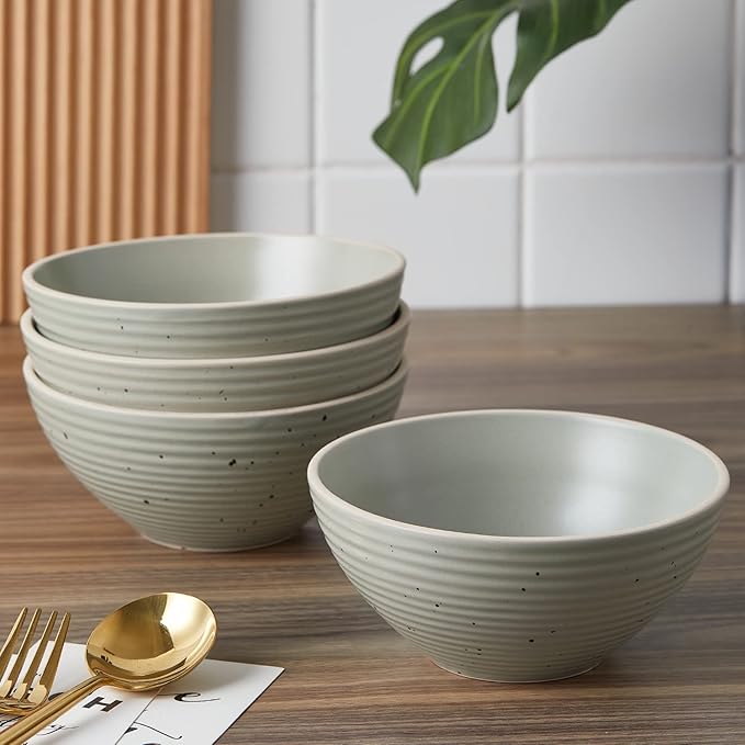 Stone Lain Lauren Stoneware, Rustic Plates and Bowls Set, Dinnerware, Service for 8, Speckled Green, Dishwasher & Microwave Safe, 32-Piece