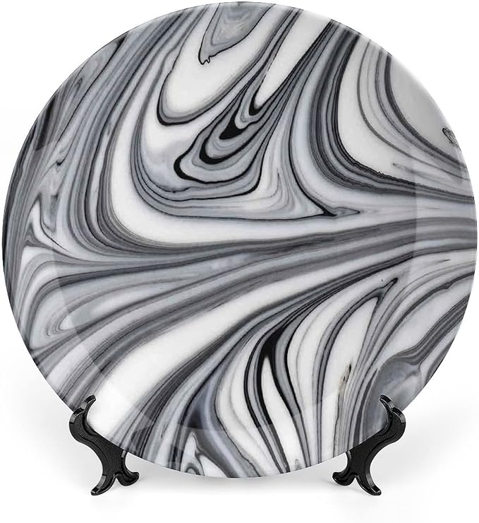 7 Inch Decorative Plate,Marble Dinner Plate, Mix of White and Black Hallucinatory Marbling Print Ornament Display Plate for Dining Table Setting, Wedding Reception Decorations, Christmas Tablescape