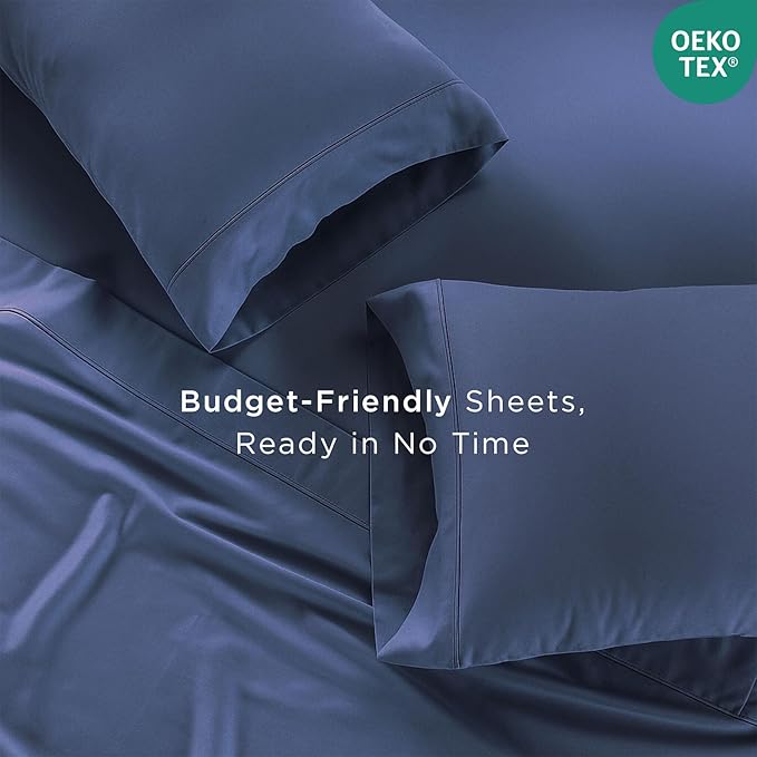 Threadmill Cotton Full Size Sheet Set| 100% Cotton Sheets for Full Size Bed | Solid Sateen Full Bed Sheets Set with 16” Elasticized Deep Pocket | Soft Breathable 4pc Cooling Sheet Set | Folkstone Blue