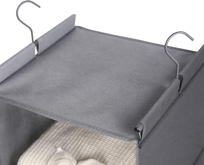 MAX Houser 4-Shelf Hanging Closet Organizer, Space Saver, Cloth Hanging Shelves with 2 Side Pockets, Foldable (Grey)