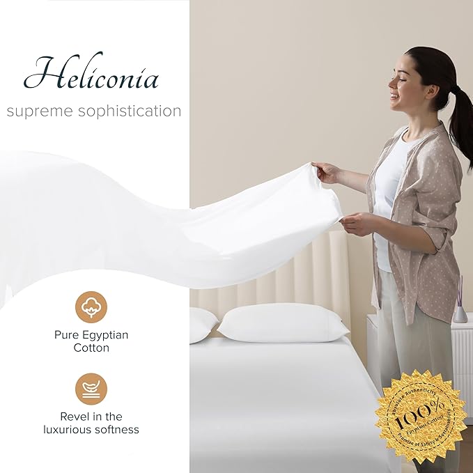 Carressa Linen 100% Egyptian Cotton Sheets Queen Size Bed Set - Luxury 1500 High Thread Count Egyptian Cotton Queen Sheet Set (4 PC, White), 17" Deep Pocket, Silky Soft, Cooling, Sateen Weave Bedding