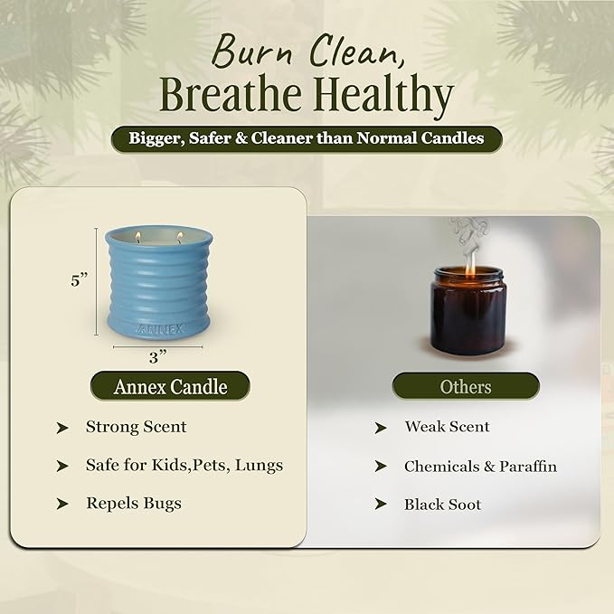 Scented Luxury Candles in Handmade Ceramic Jars, Soy Wax | Day On The Sea – Cypress & Cedar, Large Candle | Non Toxic, 2 Wicks, Reusable Big Blue Jar | Natural Spring Aromatherapy for Women & Men