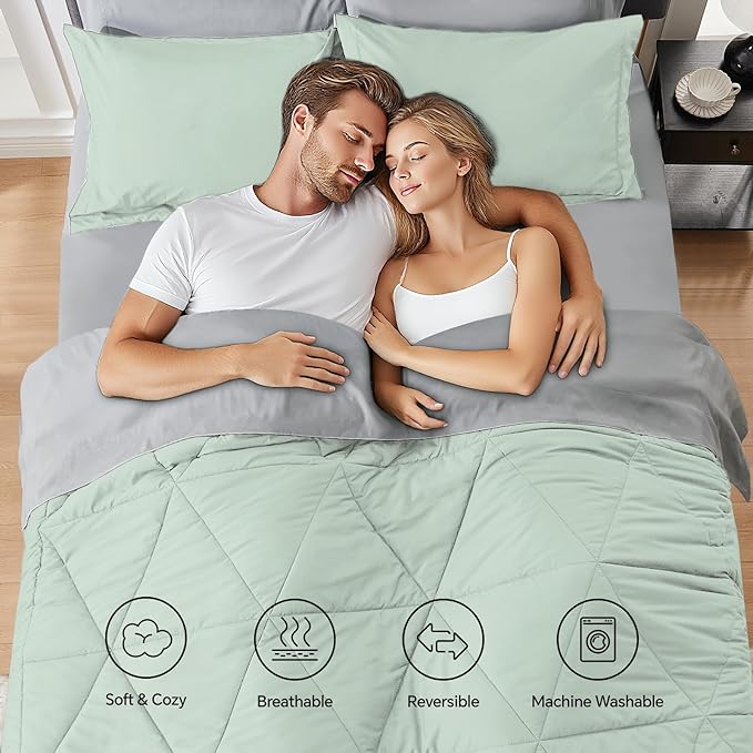 BEDELITE King Size Comforter Set 7 Pieces Bed in A Bag - Soft Microfiber Reversible Sage Green Bed Set with Comforters, Sheets, Pillowcases & Shams, Cozy Luxury Bedding Sets for All Season