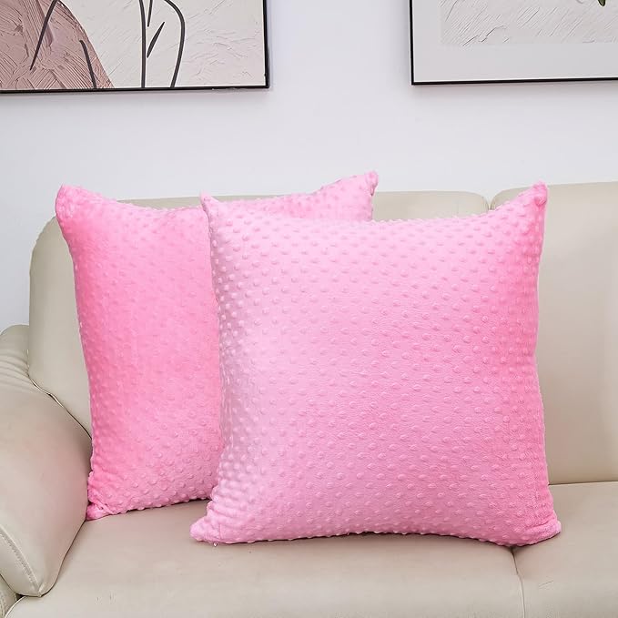2 Packs Throw Pillow Covers, Neutral Decorative Couch Pillow Cover for Living Room Bed Sofa Rustic Farmhouse Boho Home Decor, Soft Plush Cushion Case Slipcover (Hot Pink, 22"x 22")