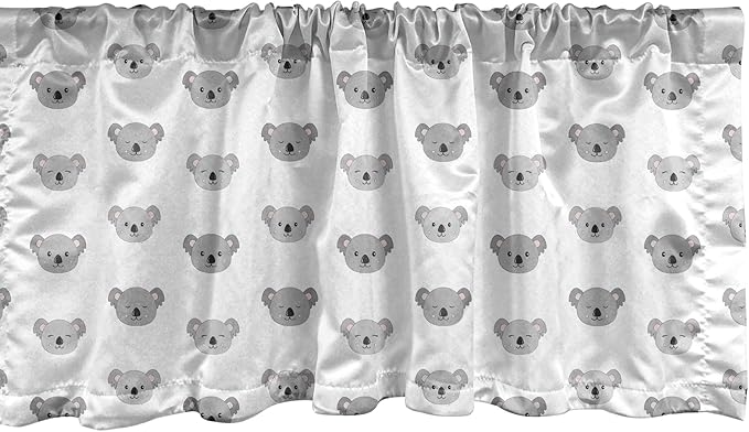 Lunarable Koala Window Valance Pack of 2, Continuous Happy Exotic Animals Head Simplistic Pattern, Rod Pocket Curtain Valances for Kitchen Bedroom, 54" X 12", Pale Taupe Charcoal Grey