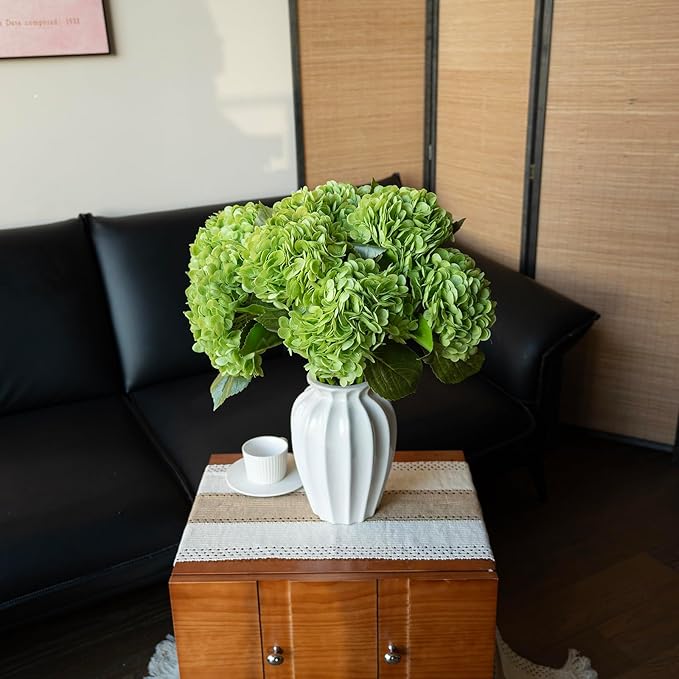 4Pcs Green 22 inch Lifelike Artificial Hydrangea, Large Real Touch Flowers Artificial Flowers Dry Flowers Outdoor Wedding Christmas Office Family Party Living Room Table Decoration