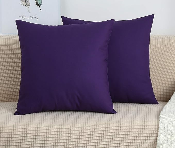 TangDepot Handmade Decorative Solid 100% Cotton Canvas Throw Pillow Covers/Pillow Shams, (22"x22", Purple)