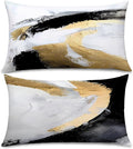 Abstract Black White and Gold Pillow Covers 12x20 Set of 2 - Modern Pillow Covers, Modern Home Decor, Black and Gold Decorative Pillows Cover for Couch Living Room Bedroom