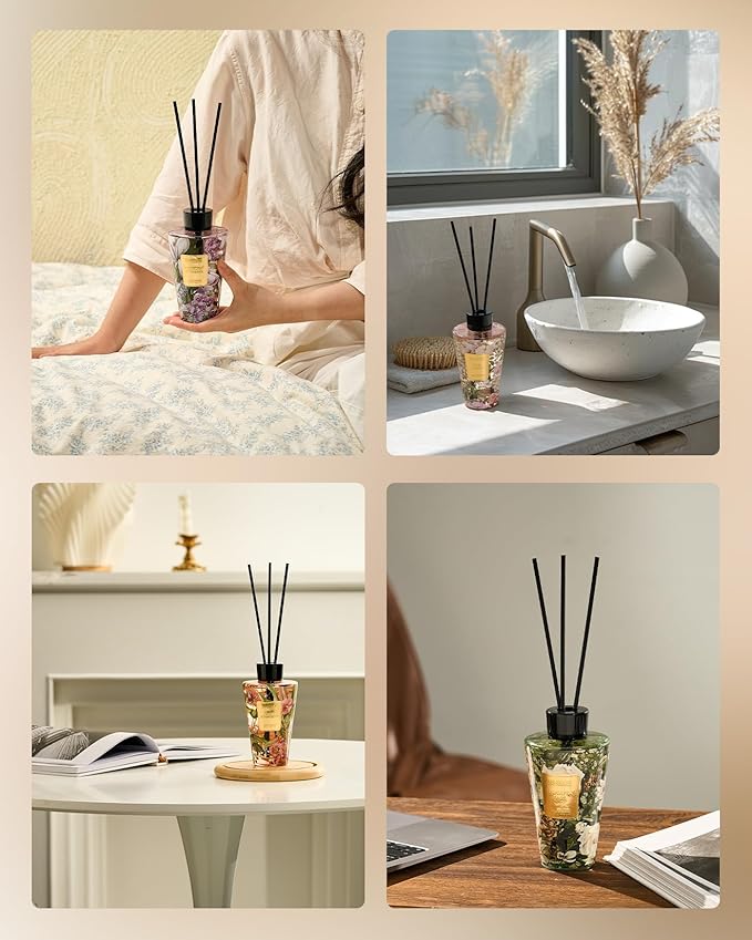 M&SENSE Peony Blush Sude Reed Diffuser Set - 8.79fl oz Home Fragrance Non-Toxic Essential Oil Diffuser with Sticks, Air Freshner Gifts for House Bedroom Bathroom Office Decor