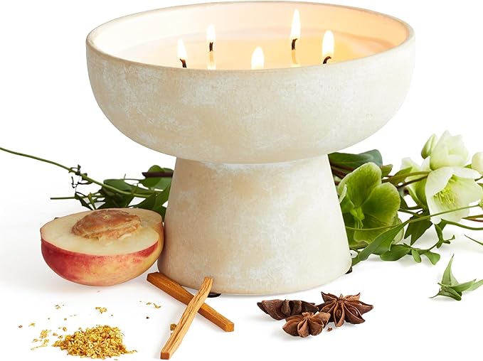 BLUEME Calm - Osmanthus & Sandalwood, Luxury Candle w/Essential Oils, 5 Wick, Hand-Poured Soy, Cotton Wick, Ceramic