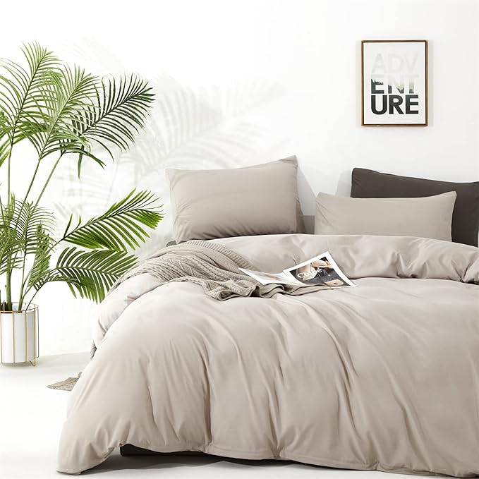 KAREVER Beige Khaki Comforter Set Queen Size Cream Khaki Bedding Set Women 3 Pieces Champagne Queen Taupe Bed Blanket Set All Season Gift