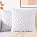 decorUhome Couch Throw Pillow Covers 16x16 Set of 2, Decorative Soft Plush Faux Wool Neutral Accent Pillow Covers for Bed Sofa Living Room, Pure White