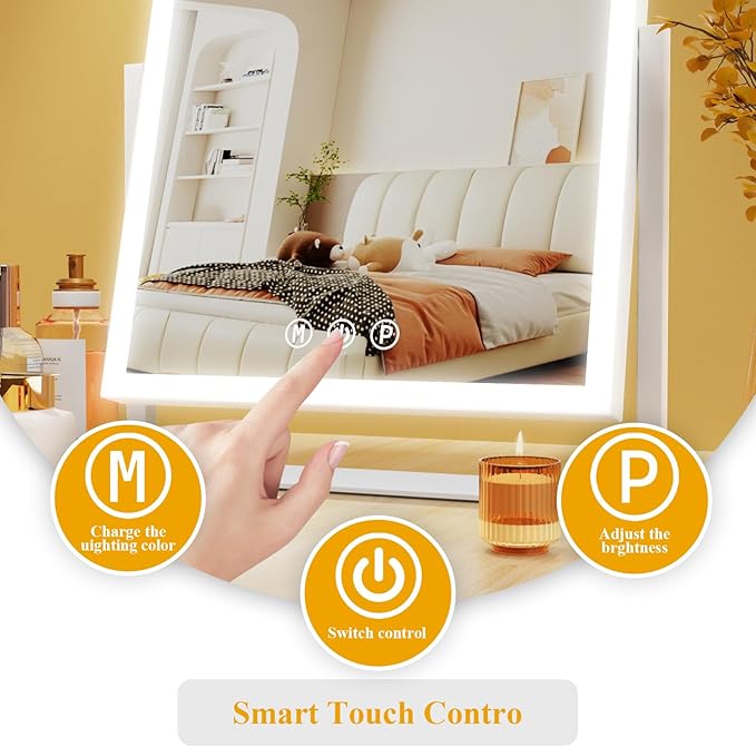 Makeup Vanity Mirror with Lights 17.2" Large LED Lighted Mirror, Hollywood Make Up Mirror with Lighting, Smart Touch,Detachable 5X Magnification 360° Rotation, (Gold,Gift Box)