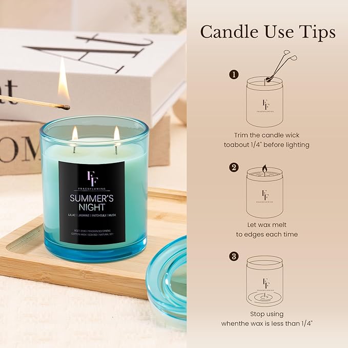 Summer's Night Scented Candle, 2-Wick Luxury Soy Wax Candle, 9 oz Aromatherapy Candle Home Fragrance Candles Gift