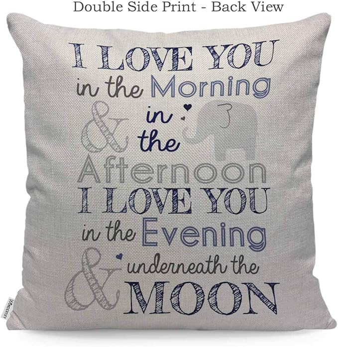 WONDERTIFY Pillow Cover I Love You in The Morning Afternoon Evening with Elephant Letter - Soft Linen Pillow Case for Decorative Bedroom/Livingroom/Sofa/Car - Cushion Covers 18x18 Inch