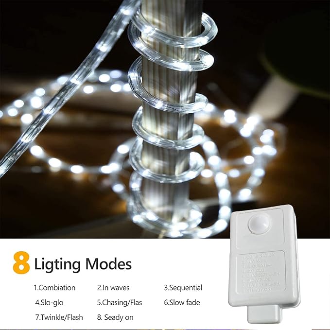 200ft LED Rope Lights Outdoor, 1440 LED Flexible Tube Lights with 8 Modes, Waterproof LED Rope Lighting for Outside, Garden, Patio, Bedroom, Party, Pool, Fences, Indoor Outdoor Decoration (White)