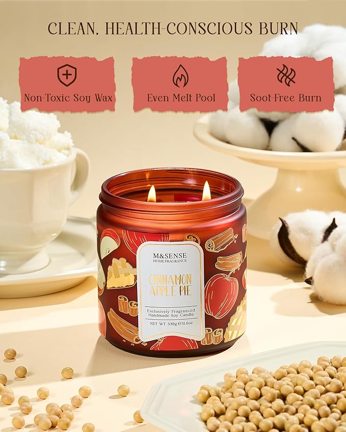 M&SENSE Christmas Candles Cinnamon Apple Scented, Soy Wax 11.6oz 70 Hours Long Lasting Burn, Holiday Candle for Kitchen Dining Room Fall Decor, Winter Relaxing Gifts for Women
