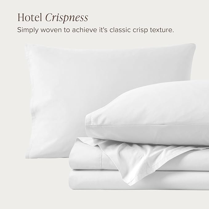 Bare Home 100% Organic Cotton Twin XL Sheet Set - Crisp Percale Weave - Lightweight & Breathable - Bedding Sheets & Pillowcases (Twin XL, White)