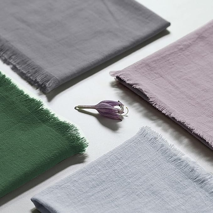 Handmade Cloth Napkins 100% Cotton Napkins with Fringe，Delicate Handmade Cloth Napkins for Dinners, Parties, Weddings and More，18 x 18 Inch Set of 6 - Light Grey