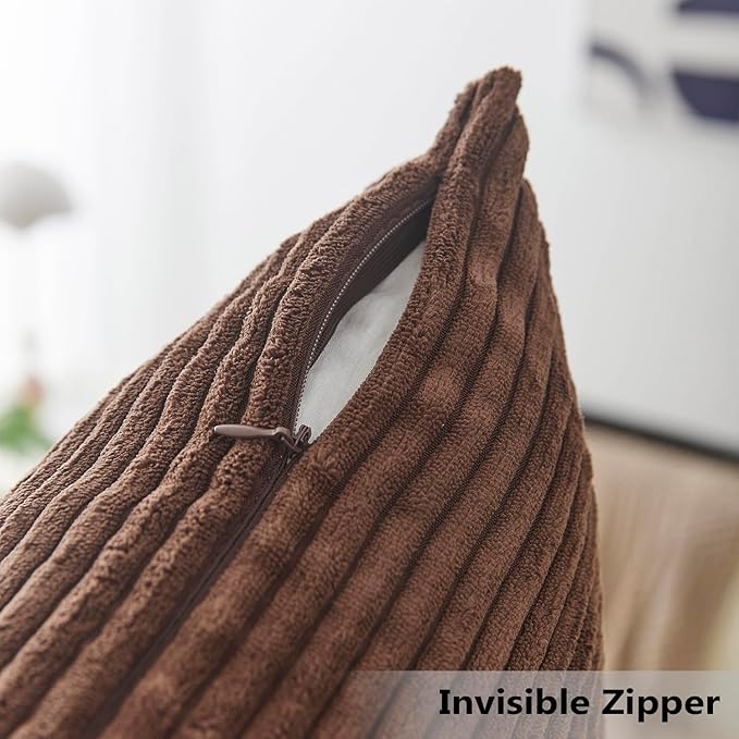 Home Brilliant Large Throw Pillow Striped Plush Velvet Euro Sham Decorative Pillowcase for Chair Large Pillow Cover for Couch Patio Furniture Floor Decor, 24 x 24 inch (60cm), Brown