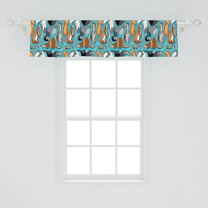 Lunarable Ferret Window Valance, Composition of Multiple Playful Ferrets with Berries and Beads as Simplistic Artwork, Curtain Valance for Kitchen Bedroom Decor with Rod Pocket, 54" X 12", Brown