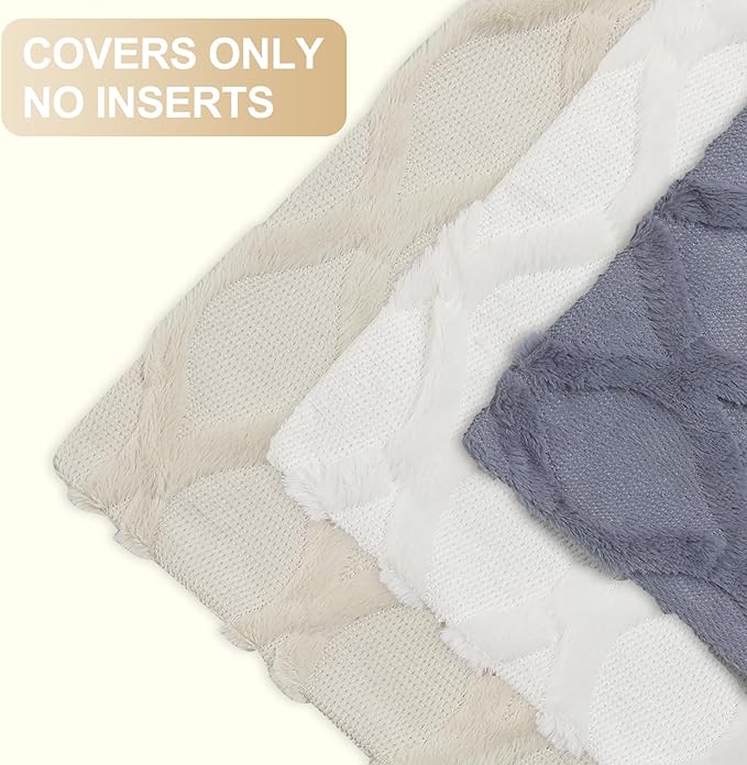 decorUhome Throw Pillow Covers 12x20 Inch Set of 2, Soft Plush Faux Fur Wool Lumbar Beige Couch Pillow Covers, Decorative Neutral Pillow Cases for Bed Sofa Living Room Home Decor