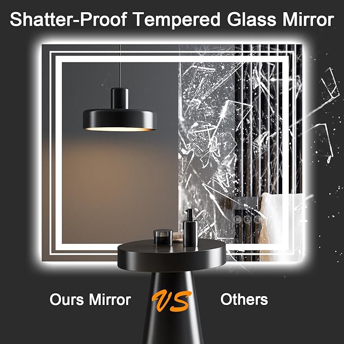 LED Bathroom Mirror, 60"x 30" with Front and Backlit, Anti-Fog, Large Bathroom Vanity Mirror for Wall, Memory Function, Stepless Dimmable, Tempered Glass (Horizontal/Vertical)