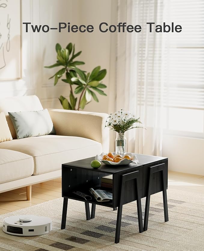 Pipishell Bedside Tables, Stackable Bamboo Nightstands, Bamboo Side Tables for Bedroom & Living Room, End Table Night Stands, Set of 2, Black,PIET01B