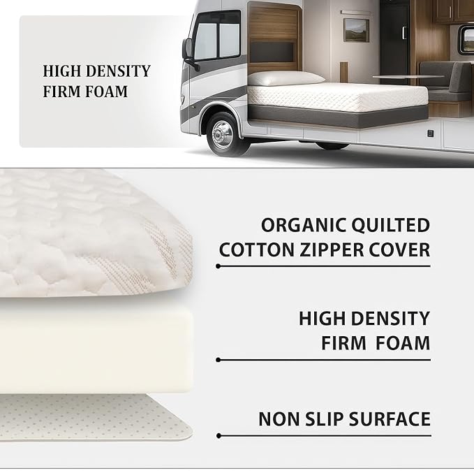 Foamma 12” x 28” x 72” Camper/RV Travel High-Density Foam Bunk Mattress, Made in USA, Comfortable, Travel Trailer, CertiPUR-US Certified