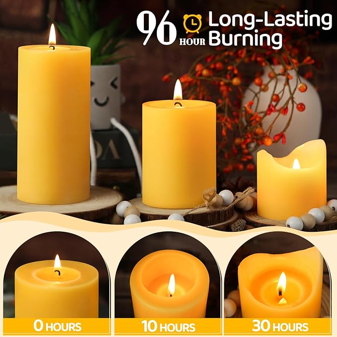 4 Pack Natural Beeswax Pillar Candles,100% Pure Beeswax Candles-380 Hours Long Burning,2.8x6in Unscented Bees Wax Candle for Home,Prayer,Emergency,Dripless Smokeless Organic Pillar Candle Bluk