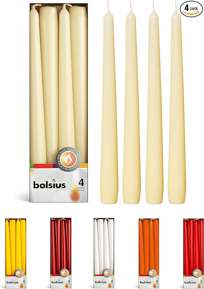 BOLSIUS Unscented 10-Inch Ivory Dinner Candles, 4-Pack - 8 Hour European Quality, Smokeless