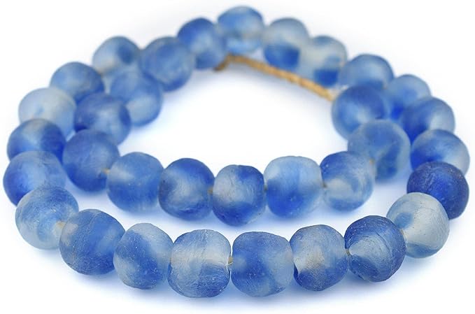 Jumbo Recycled Glass Beads, 21–25mm – African Sea Glass for Wall Hangings, Coffee Table Decor, Shelf Styling, and Home Accents – (Blue Swirl) – The Bead Chest