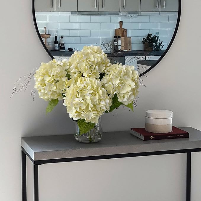 YalzoneMet 4 PCS Beige Creamy Hydrangea Artificial Flowers 21 inches Real Touch Faux Latex Hydrangea Flowers for Wedding Table Centerpieces Fake Flowers for Party Home Kitchen Fall Decor