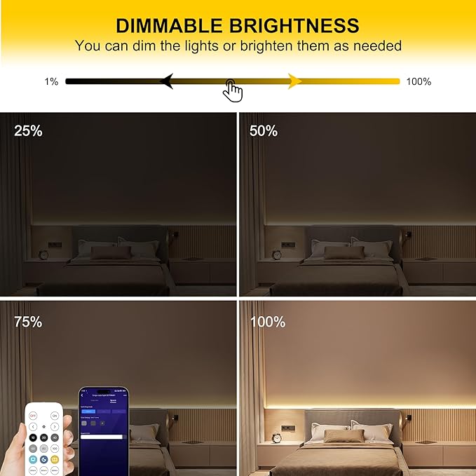 COB LED Strip Lights Warm White,24V Dimmable led Light Strip KIT with Remote and app Control,3000K 24FT/7.5m 8mm Wide Ra>90 Cuttable Flexible Strip Lights for Bedroom,Shelf,Cabinet