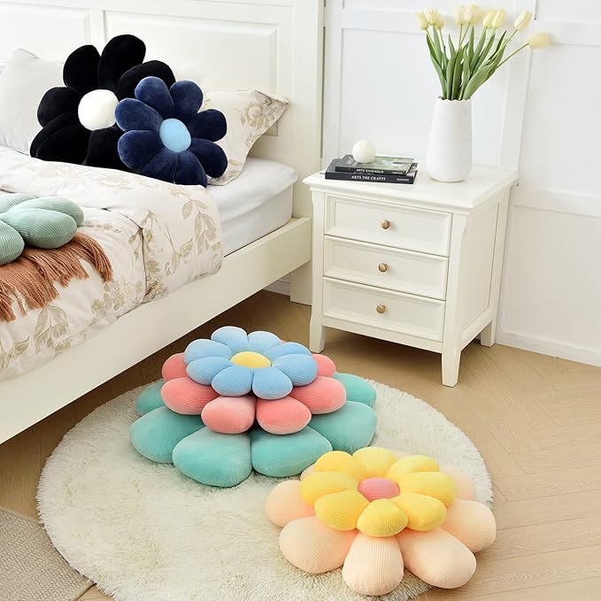 Sioloc Flower Pillow Shaped Throw Pillow Butt Cushion Floor Pillow,Seating Cushion,Cute Room Decor & Plush Pillow for Bedroom Sofa Chair(Yellow,15.7'')