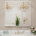 LOAAO 30x30 Inch White Metal Framed Bathroom Mirror for Wall, White Bathroom Vanity Mirror Farmhouse, Large Rounded Rectangle Mirror, Anti-Rust, Hangs Horizontally or Vertically