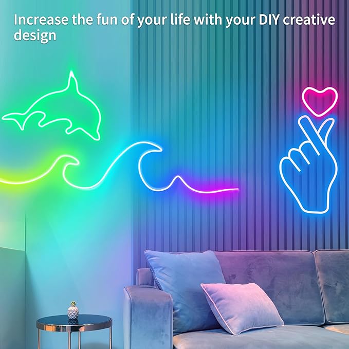 100ft LED Neon Lights 24V RGB LED Rope Lights with Remote Control APP Control IP65 Waterproof Flexible Neon LED Strip Lights for Bedroom Room Outdoors Decor (2 Rolls of 50ft)