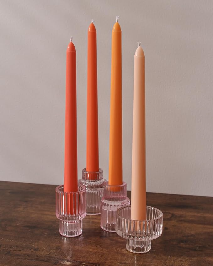 Viyffo Taper Candles 10 Inch Orange Set of 4 Unscented, Dripless, Smokeless Long Tall Tapered Candlesticks Wedding Home Decor Dinner Natural Color Series