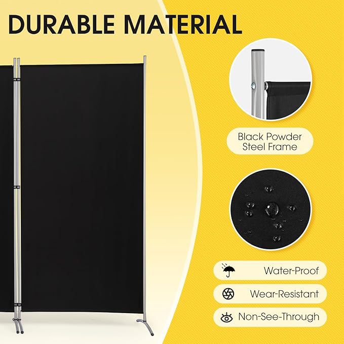 RANTILA 3 Panel Privacy Screen, 6 Ft Tall Folding Privacy Screen Room Dividers, Freestanding Room Partition Wall Dividers, 102''W x 20''D x 71''H, Black