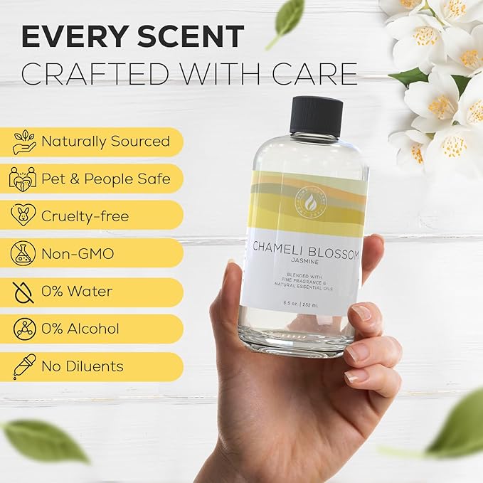 Aroma Country Chameli Blossom Diffuser Oil - Luxury Essential Oils for Diffuser Refill & Air Freshener Room Spray - Long-Lasting & Natural Home Fragrance, Jasmine Scented Oil (8.5 Fl. oz)