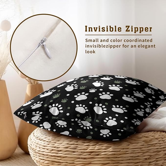 Paw Print Throw Pillow Covers - Dog Cat Paw Pillow Cases 18x18 for Porch Patio Indoor Outdoor Home