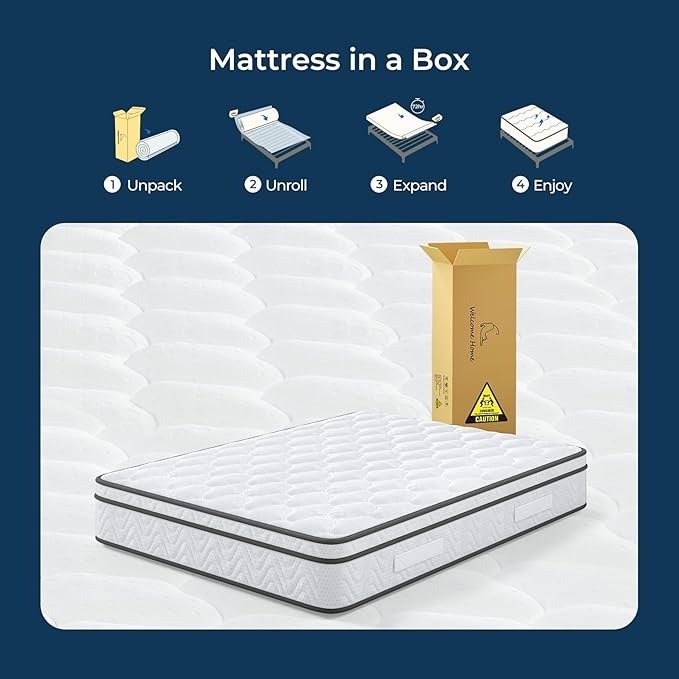 Vesgantti Mattress Queen Size 14 Inch, Fiberglass-Free | Cool Sleep Hybrid Mattress in a Box - Memory Foam & Pocket Springs, Ergonomic Design, Pressure Relief, Medium Firm Feel, 60"×80"×14"