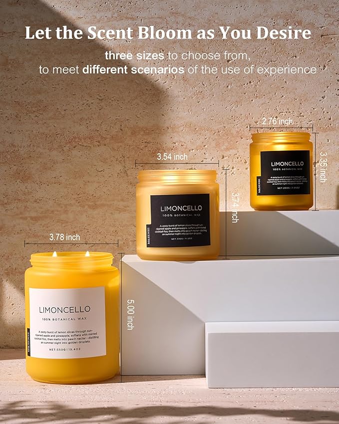 M&SENSE Limocello Summer Scented Candle, 19.4oz 110 Hours Long Lasting Burn Non Toxic Natural Soy Wax Lemon Highly Scented for Home Decor, 2 Wick Relaxing Candle Gifts for Yoga Spa Meditation